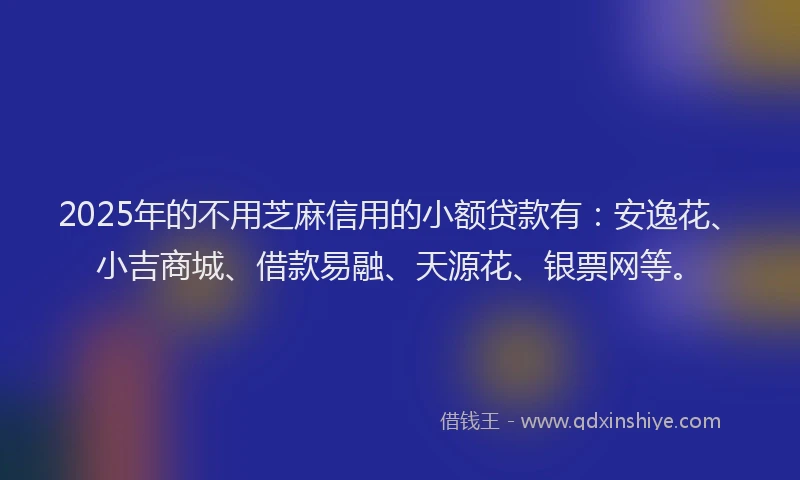 2025年的不用芝麻信用的小额贷款有：安逸花、小吉商城、借款易融、天源花、银票网等。