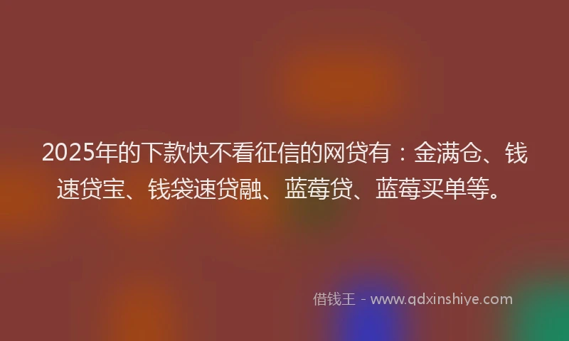 2025年的下款快不看征信的网贷有：金满仓、钱速贷宝、钱袋速贷融、蓝莓贷、蓝莓买单等。