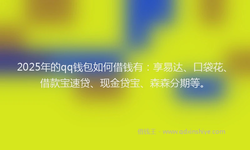 2025年的qq钱包如何借钱有：享易达、口袋花、借款宝速贷、现金贷宝、森森分期等。