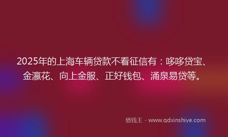 2025年的上海车辆贷款不看征信有：哆哆贷宝、金瀛花、向上金服、正好钱包、涌泉易贷等。
