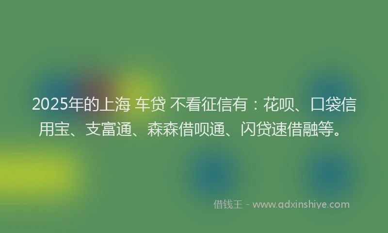 2025年的上海 车贷 不看征信有：花呗、口袋信用宝、支富通、森森借呗通、闪贷速借融等。