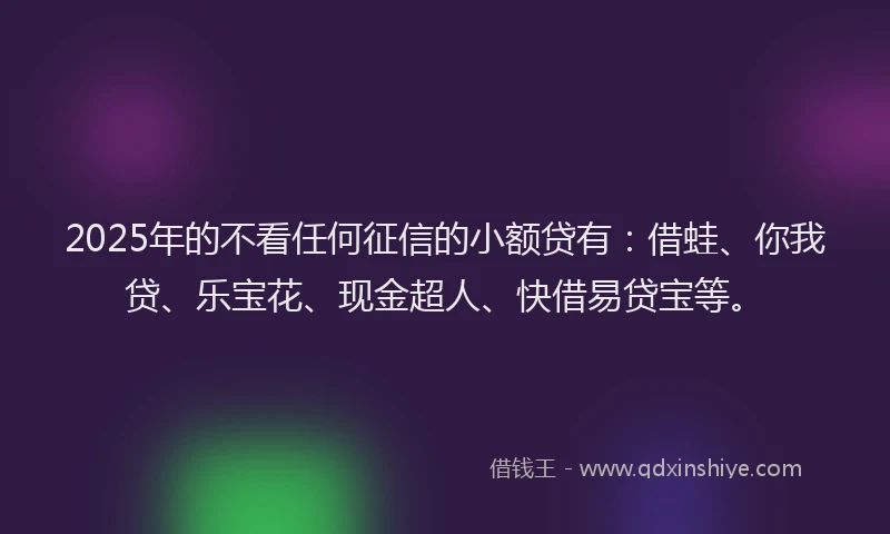 2025年的不看任何征信的小额贷有：借蛙、你我贷、乐宝花、现金超人、快借易贷宝等。