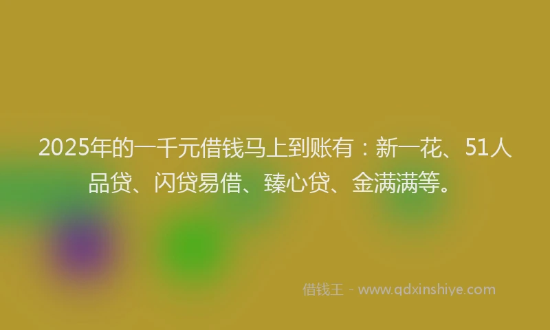 2025年的一千元借钱马上到账有：新一花、51人品贷、闪贷易借、臻心贷、金满满等。