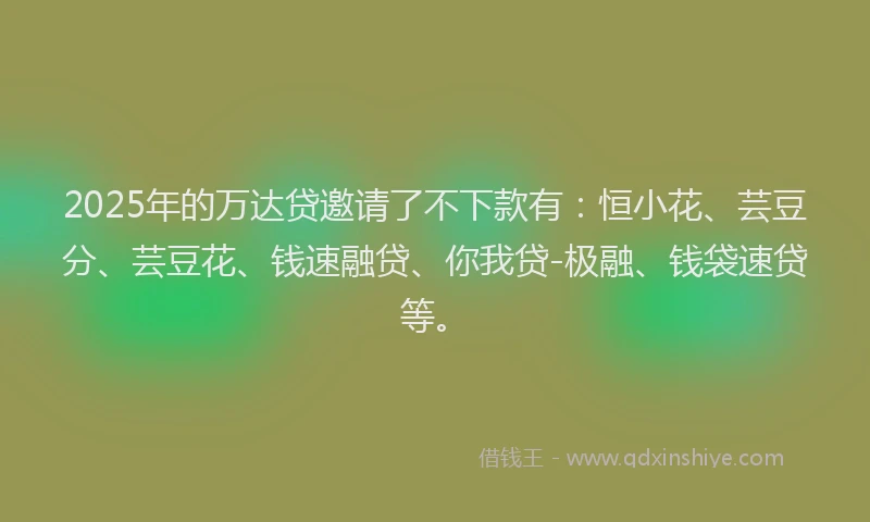 2025年的万达贷邀请了不下款有：恒小花、芸豆分、芸豆花、钱速融贷、你我贷-极融、钱袋速贷等。