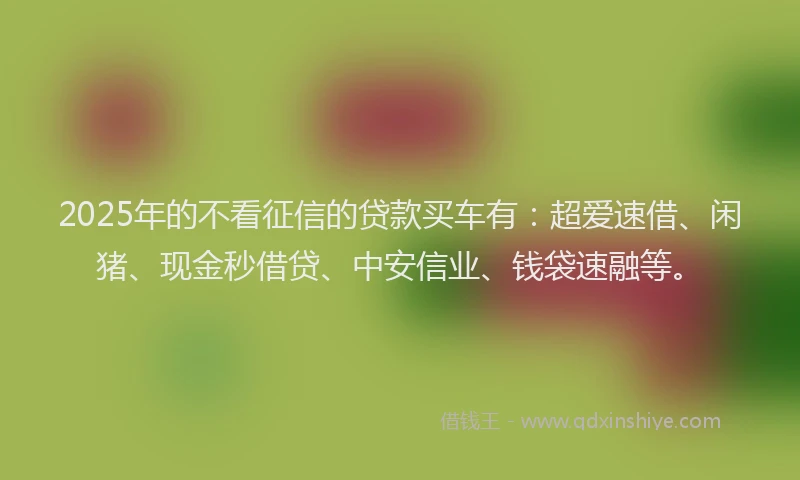 2025年的不看征信的贷款买车有：超爱速借、闲猪、现金秒借贷、中安信业、钱袋速融等。