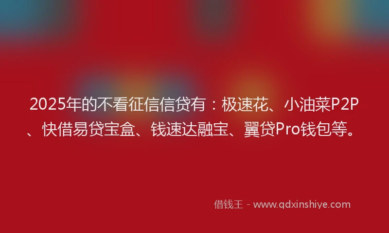 2025年的不看征信信贷有：极速花、小油菜P2P、快借易贷宝盒、钱速达融宝、翼贷Pro钱包等。