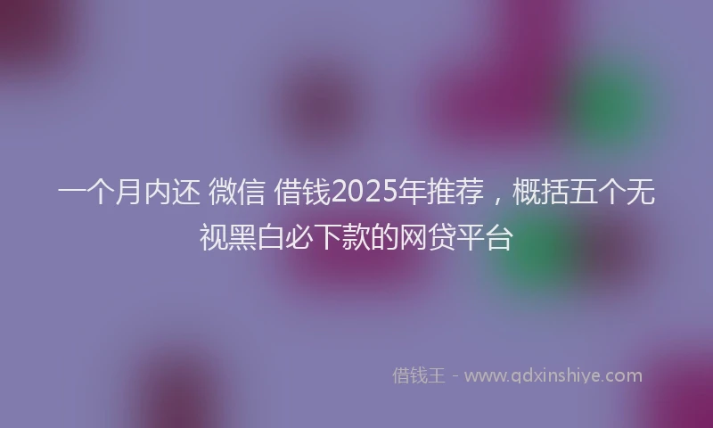 一个月内还 微信 借钱2025年推荐，概括五个无视黑白必下款的网贷平台