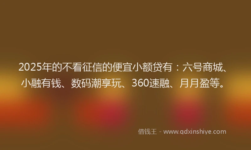 2025年的不看征信的便宜小额贷有：六号商城、小融有钱、数码潮享玩、360速融、月月盈等。