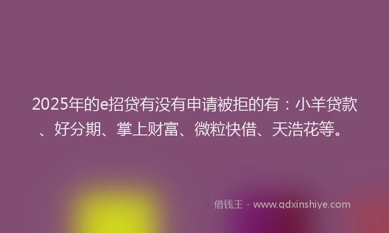 2025年的e招贷有没有申请被拒的有：小羊贷款、好分期、掌上财富、微粒快借、天浩花等。