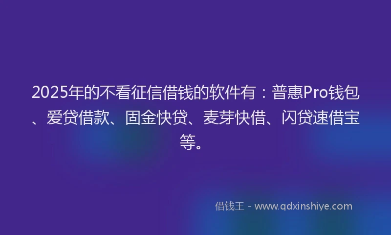 2025年的不看征信借钱的软件有：普惠Pro钱包、爱贷借款、固金快贷、麦芽快借、闪贷速借宝等。