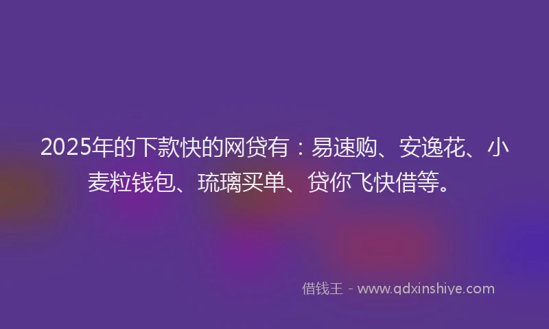 2025年的下款快的网贷有：易速购、安逸花、小麦粒钱包、琉璃买单、贷你飞快借等。