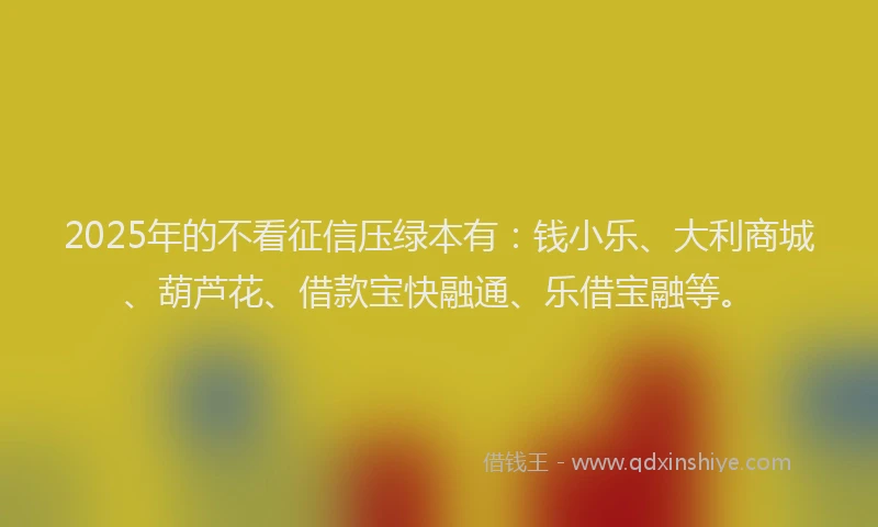 2025年的不看征信压绿本有：钱小乐、大利商城、葫芦花、借款宝快融通、乐借宝融等。