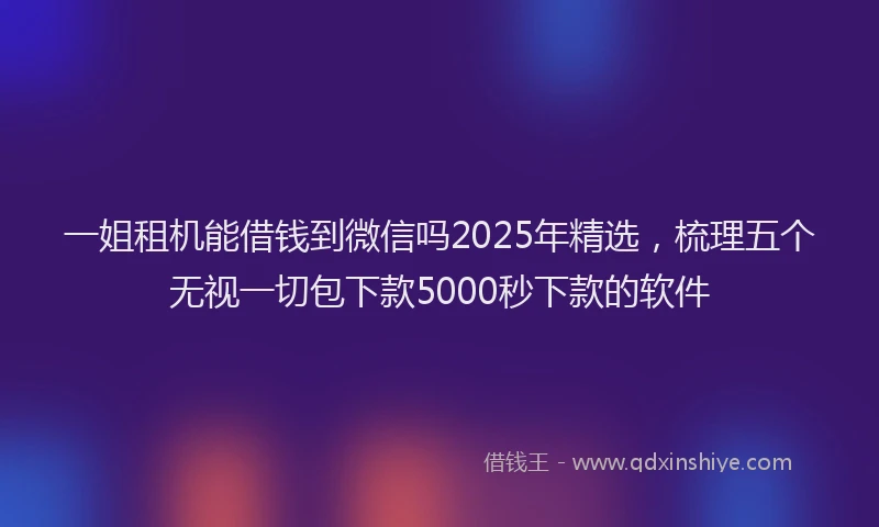 一姐租机能借钱到微信吗2025年精选，梳理五个无视一切包下款5000秒下款的软件