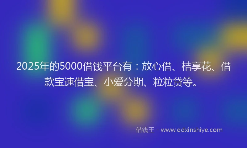 2025年的5000借钱平台有：放心借、桔享花、借款宝速借宝、小爱分期、粒粒贷等。