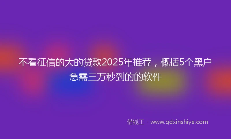 不看征信的大的贷款2025年推荐，概括5个黑户急需三万秒到的的软件