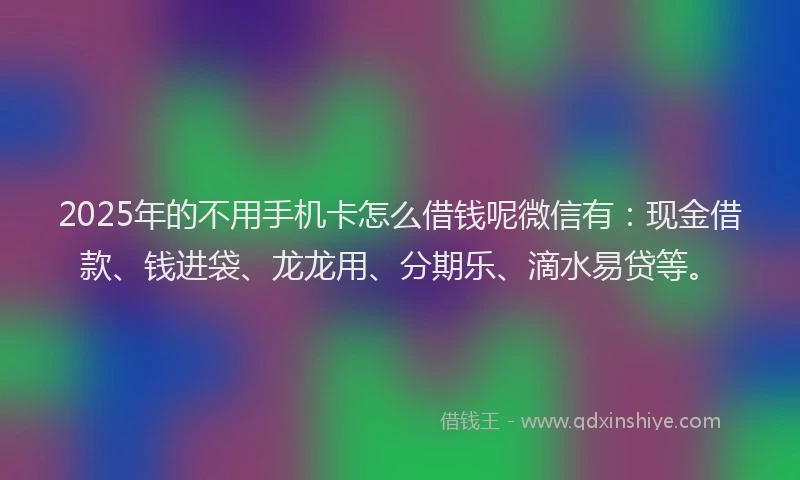 2025年的不用手机卡怎么借钱呢微信有：现金借款、钱进袋、龙龙用、分期乐、滴水易贷等。