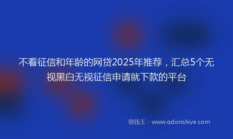 不看征信和年龄的网贷2025年推荐，汇总5个无视黑白无视征信申请就下款的平台