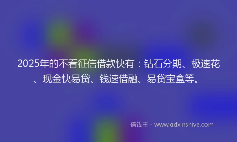 2025年的不看征信借款快有：钻石分期、极速花、现金快易贷、钱速借融、易贷宝盒等。