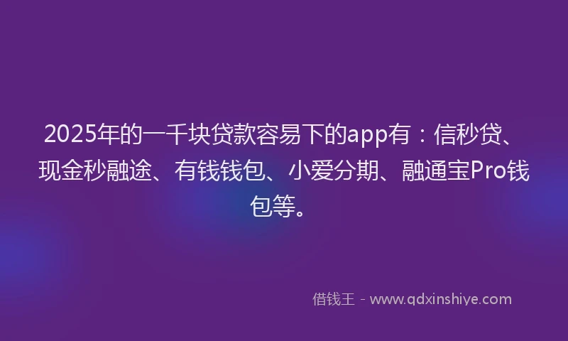 2025年的一千块贷款容易下的app有：信秒贷、现金秒融途、有钱钱包、小爱分期、融通宝Pro钱包等。
