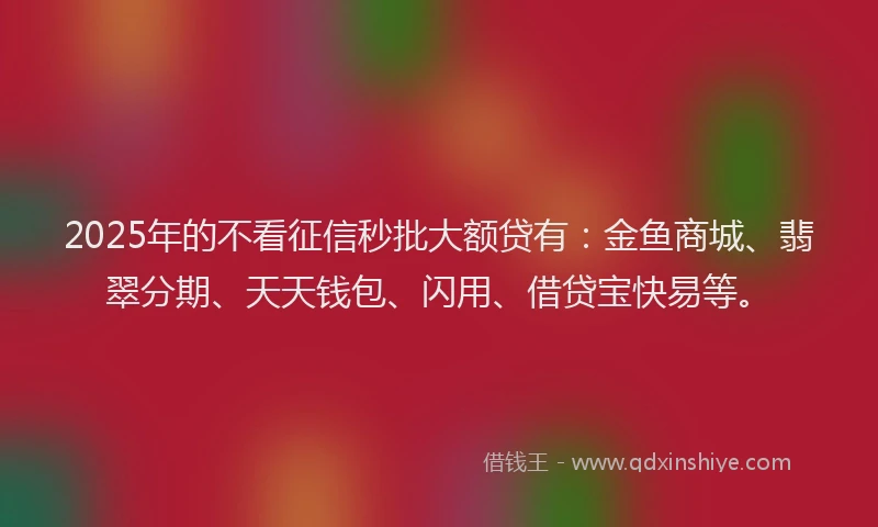 2025年的不看征信秒批大额贷有：金鱼商城、翡翠分期、天天钱包、闪用、借贷宝快易等。