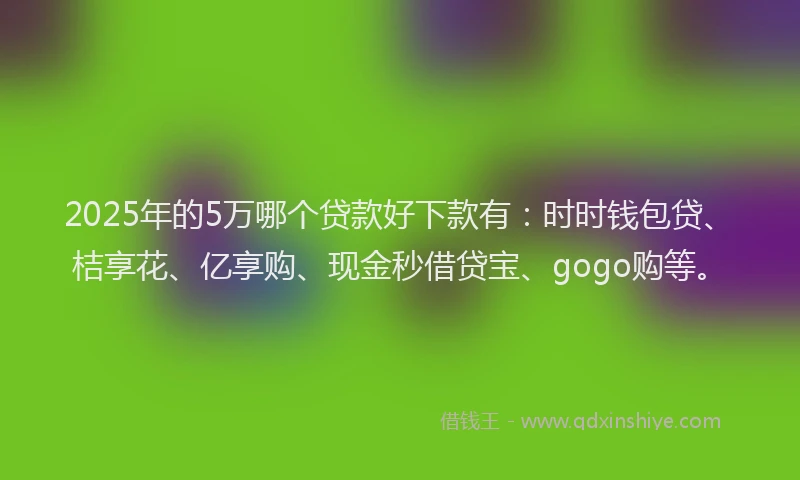 2025年的5万哪个贷款好下款有：时时钱包贷、桔享花、亿享购、现金秒借贷宝、gogo购等。