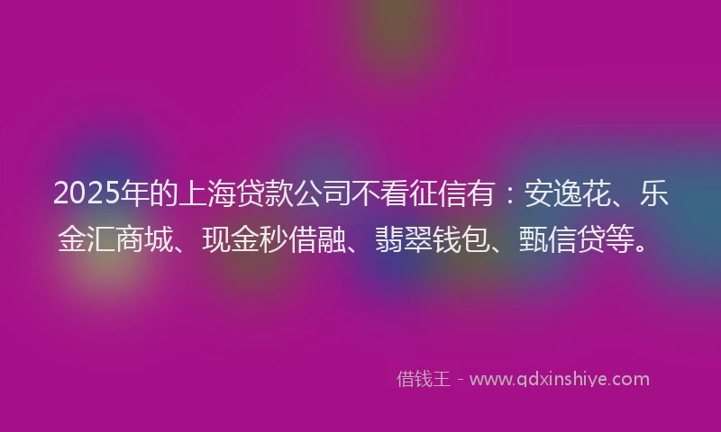 2025年的上海贷款公司不看征信有：安逸花、乐金汇商城、现金秒借融、翡翠钱包、甄信贷等。