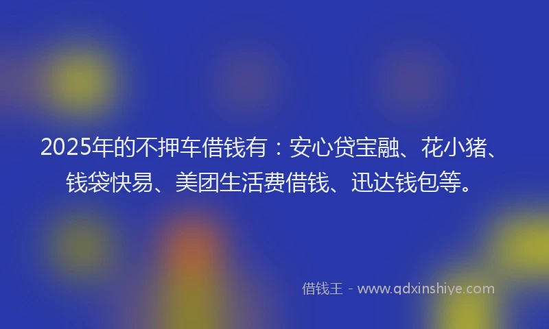 2025年的不押车借钱有：安心贷宝融、花小猪、钱袋快易、美团生活费借钱、迅达钱包等。