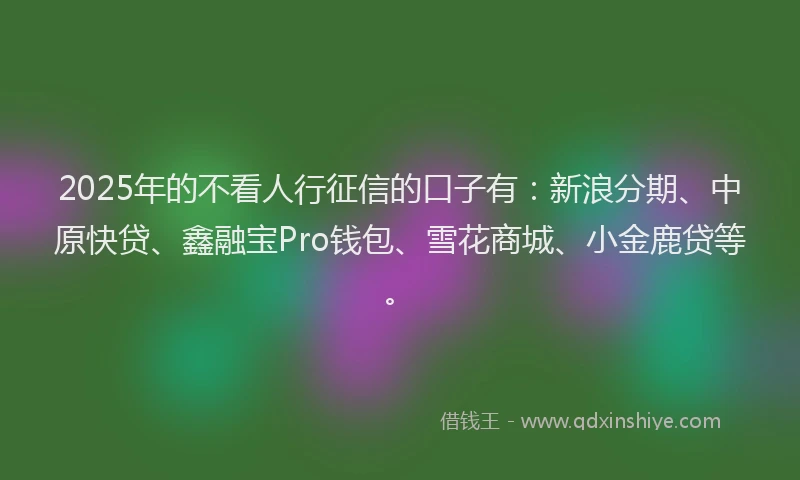 2025年的不看人行征信的口子有：新浪分期、中原快贷、鑫融宝Pro钱包、雪花商城、小金鹿贷等。