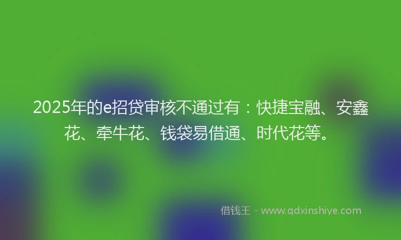 2025年的e招贷审核不通过有：快捷宝融、安鑫花、牵牛花、钱袋易借通、时代花等。
