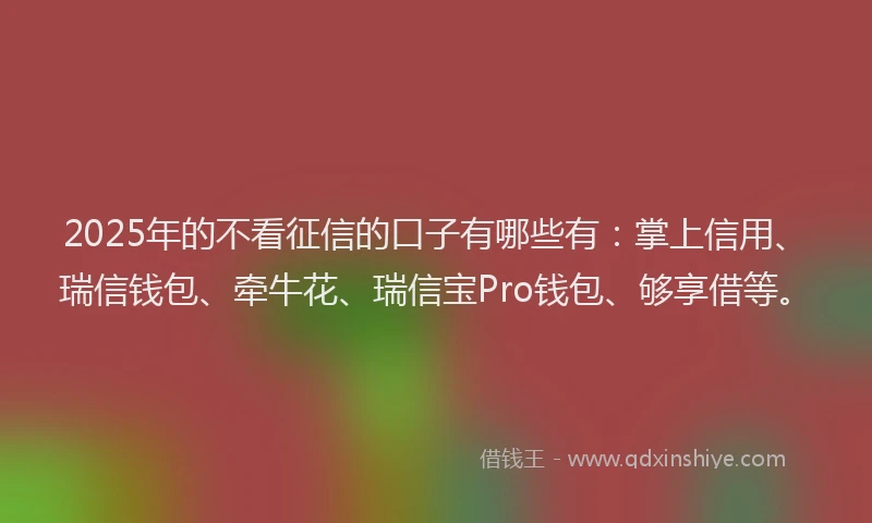 2025年的不看征信的口子有哪些有：掌上信用、瑞信钱包、牵牛花、瑞信宝Pro钱包、够享借等。