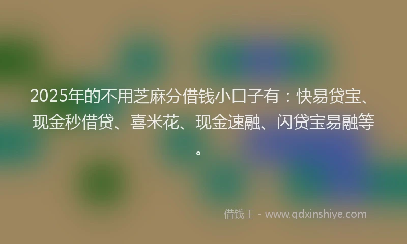 2025年的不用芝麻分借钱小口子有：快易贷宝、现金秒借贷、喜米花、现金速融、闪贷宝易融等。