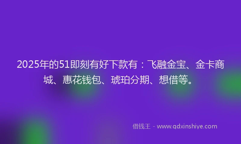 2025年的51即刻有好下款有：飞融金宝、金卡商城、惠花钱包、琥珀分期、想借等。