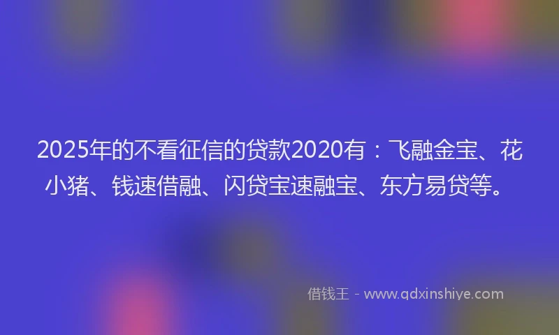 2025年的不看征信的贷款2020有：飞融金宝、花小猪、钱速借融、闪贷宝速融宝、东方易贷等。