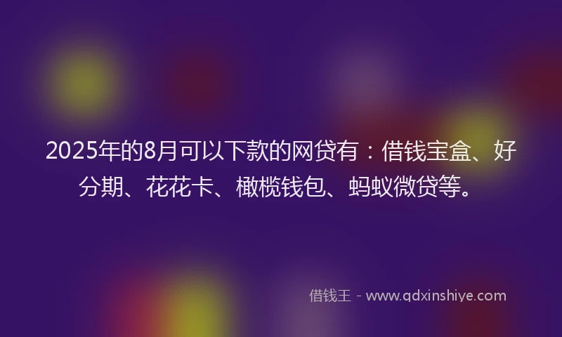 2025年的8月可以下款的网贷有：借钱宝盒、好分期、花花卡、橄榄钱包、蚂蚁微贷等。