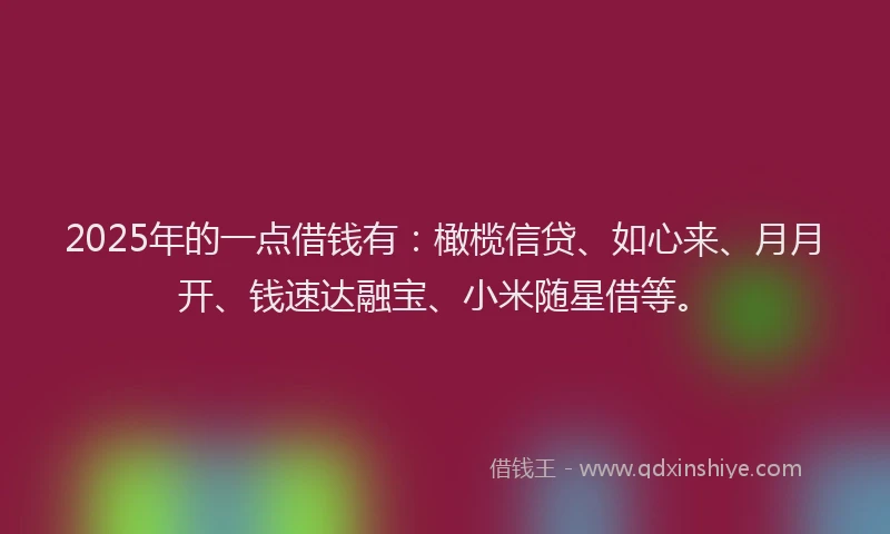 2025年的一点借钱有：橄榄信贷、如心来、月月开、钱速达融宝、小米随星借等。