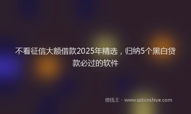 不看征信大额借款2025年精选，归纳5个黑白贷款必过的软件