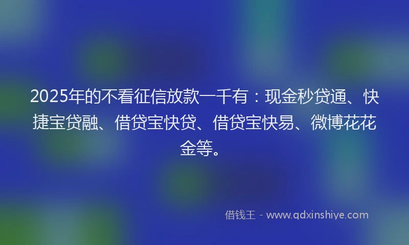 2025年的不看征信放款一千有：现金秒贷通、快捷宝贷融、借贷宝快贷、借贷宝快易、微博花花金等。