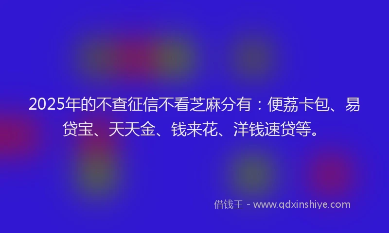 2025年的不查征信不看芝麻分有：便荔卡包、易贷宝、天天金、钱来花、洋钱速贷等。