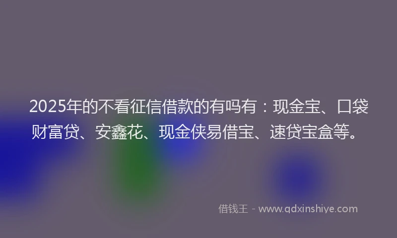 2025年的不看征信借款的有吗有：现金宝、口袋财富贷、安鑫花、现金侠易借宝、速贷宝盒等。