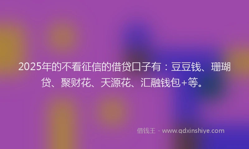 2025年的不看征信的借贷口子有：豆豆钱、珊瑚贷、聚财花、天源花、汇融钱包+等。