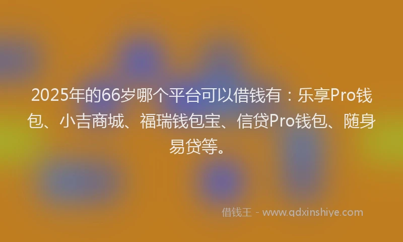 2025年的66岁哪个平台可以借钱有：乐享Pro钱包、小吉商城、福瑞钱包宝、信贷Pro钱包、随身易贷等。