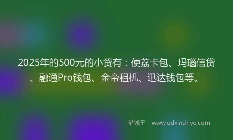 2025年的500元的小贷有：便荔卡包、玛瑙信贷、融通Pro钱包、金帝租机、迅达钱包等。