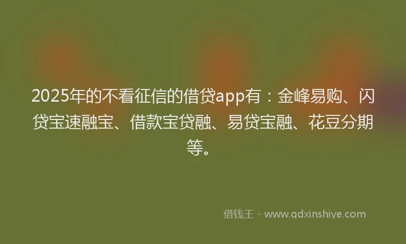 2025年的不看征信的借贷app有：金峰易购、闪贷宝速融宝、借款宝贷融、易贷宝融、花豆分期等。
