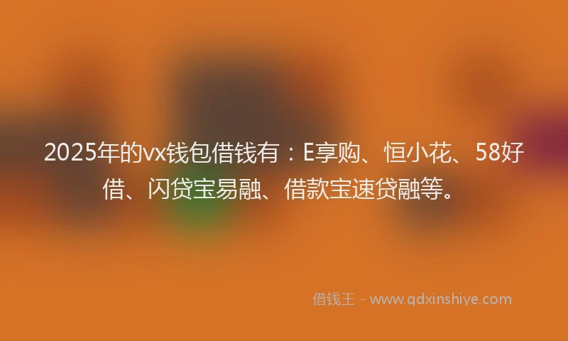 2025年的vx钱包借钱有：E享购、恒小花、58好借、闪贷宝易融、借款宝速贷融等。