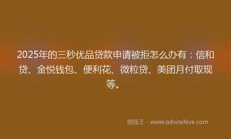 2025年的三秒优品贷款申请被拒怎么办有：信和贷、金悦钱包、便利花、微粒贷、美团月付取现等。