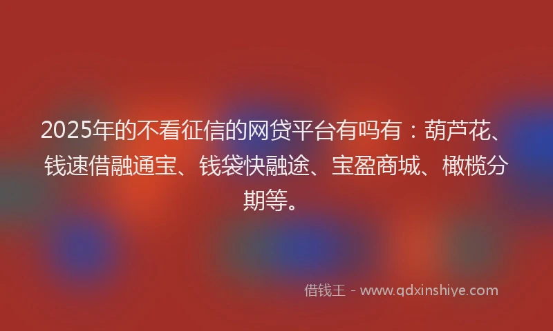 2025年的不看征信的网贷平台有吗有：葫芦花、钱速借融通宝、钱袋快融途、宝盈商城、橄榄分期等。