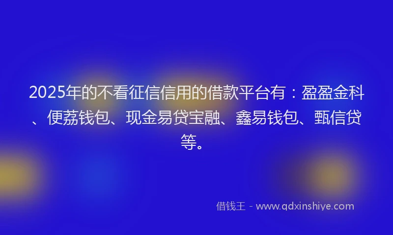 2025年的不看征信信用的借款平台有：盈盈金科、便荔钱包、现金易贷宝融、鑫易钱包、甄信贷等。
