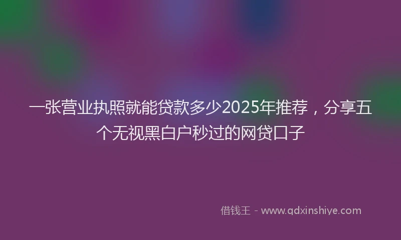 一张营业执照就能贷款多少2025年推荐，分享五个无视黑白户秒过的网贷口子