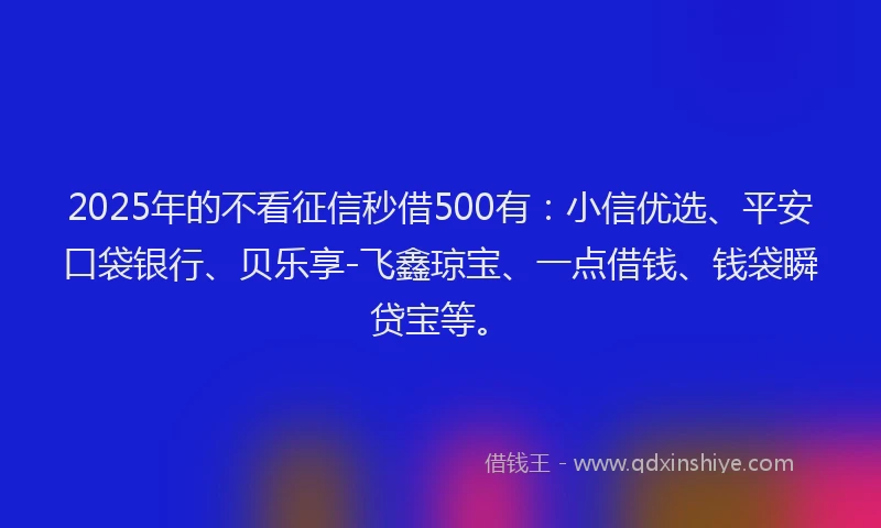 2025年的不看征信秒借500有：小信优选、平安口袋银行、贝乐享-飞鑫琼宝、一点借钱、钱袋瞬贷宝等。