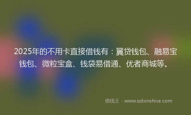 2025年的不用卡直接借钱有：翼贷钱包、融易宝钱包、微粒宝盒、钱袋易借通、优者商城等。